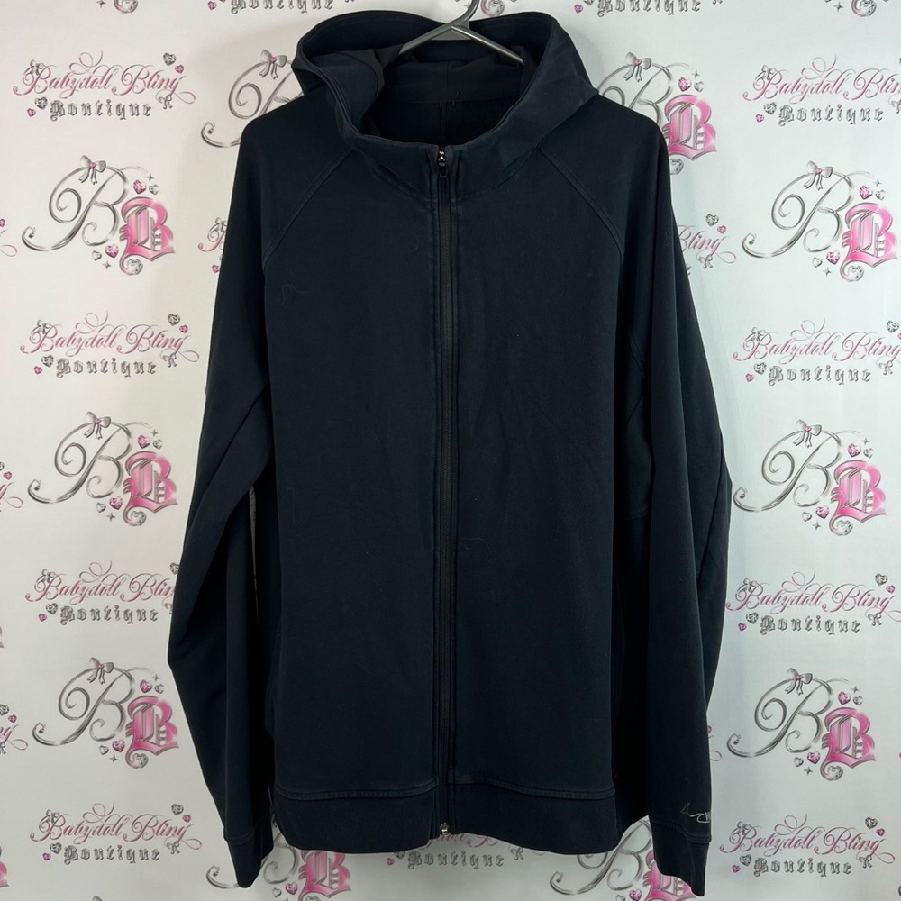 lululemon athletica sweater zip up white cap pockets Black hoodie hooded